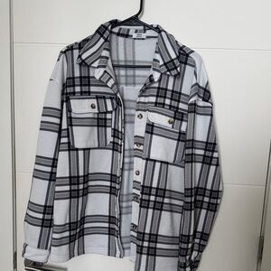 Ardene White and Black Plaid Cowl/Turtleneck Sweater